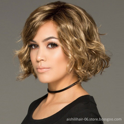 wholesale cheap short golden curly pixie cut wigs bob wig synthetic hair wig for women